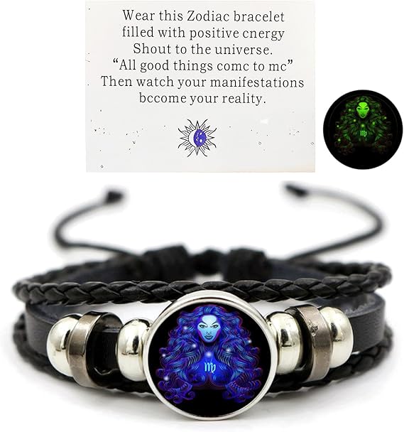 🔥Zodiac Constellation Guardian Black Leather Bracelet Adjustable 💖💗